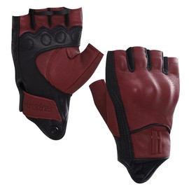 Harssidanzar Mens Gloves Half Finger Goatskin Leather Motorcycle Gloves GM037UK, Oxblood/Black,Size L