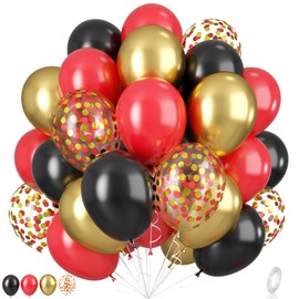 Red Black and Gold Balloons, 55Pcs Red Gold Party Balloons 12 Inch Red and Black Latex Balloons Black Gold Helium Balloons Gold Red Confetti Balloons for Birthday Party Baby Shower Wedding Anniversary