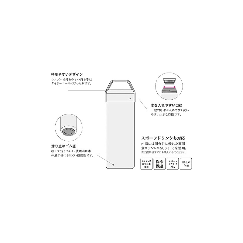 Ippinsha Stainless Steel Bottle, 16.9 fl oz (500 ml), Beige,