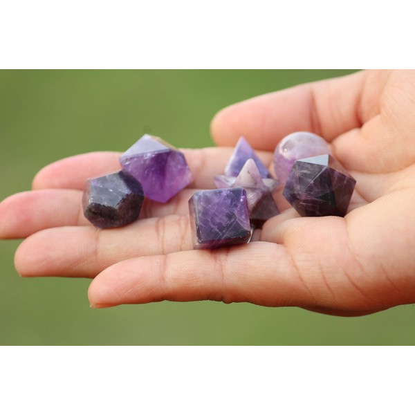 Jet International Wow A++ Amethyst 7 Stones Sacred Geometry Sets Gemstone Platonic Solid Merkaba Star of Highest Quality with Velvet Bag Attractive Purifying Life Vitality