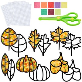 12 Pieces Thanksgiving Fall Leaf Craft Suncatchers kit for Kids Tissue Arts Autumn Leaves Suncatchers 800 Tissue Paper Squares 12 PVC Contact Paper with Children Safety Scissor for Kid DIY Craft