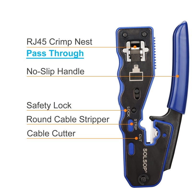 Solsop Pass Through RJ45 Crimp Tool Kit Ethernet Crimper Tool