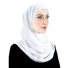 Middle Eastern Mall Kuwaiti Hijab Instant Head Scarf Wrap for Women (White)
