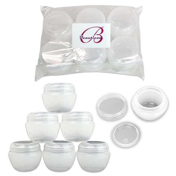 Beauticom 6 Pieces 50G/50ML White Frosted Container Jars with Inner Liner for Scrubs, Oils, Salves, Creams, Lotions - BPA Free