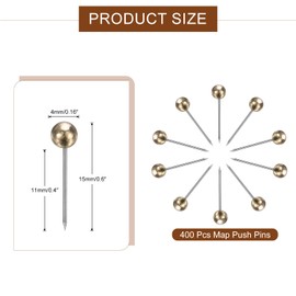uxcell 400 Pcs Push Pins, Map Thumb Tacks 4mm Round Head Decorative Push Pins for Bulletin Board Home Office Travel Wall DIY Crafts Map Photo, Golden