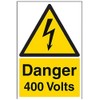 V Safety Danger 400 Volts Warning Sign - 200mm x