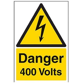 V Safety Danger 400 Volts Warning Sign - 200mm x 300mm - 1mm Rigid Plastic