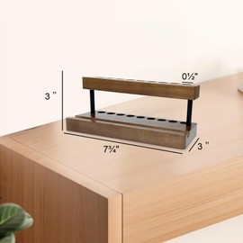 Jwinkumy Desktop Pen Holder Walnut - Wooden Desktop Pen Holder with 9 Slots and Phone Holder Pen Storage Rack