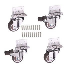 Norgail 4 Pack 1 Inch Small L-Shaped Plate Swivel Caster Combo, TPR Rubber Wheel Metal Housing Caster L-Shape Side Mount Plate for Furniture, 80Lbs/36Kg Load Capacity - 2 Swivel 2 Swivel w/Brake