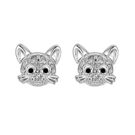 EVER FAITH Cat Stud Earrings for Girls Rhinestone Crystal Cute Kitten Cat Earrings Gift for Daughter Granddaughter Klear Silver Tone, Crystal, Crystal