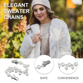 VALICLUD Pack of 2 Sweater Clips Vintage Sweater Chains with Pearl Retro Cardigan Collar Dress Clips for Women White, resin