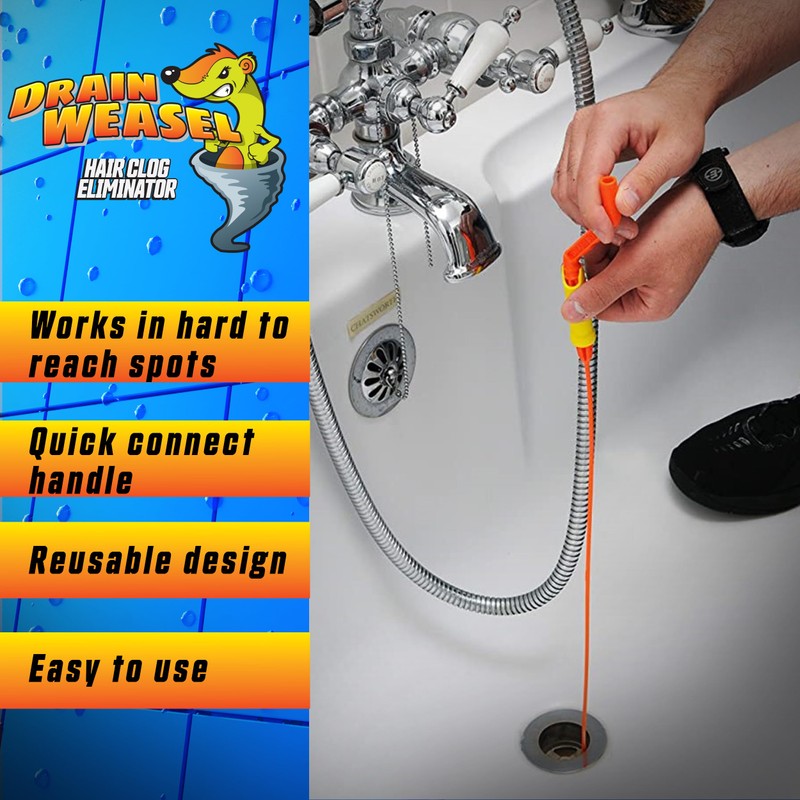 FlexiSnake Drain Weasel Sink Snake Hair Clog Remover Tool, Sink,