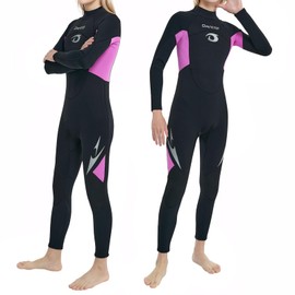 Owntop Children's Wetsuit | 2.5 mm Neoprene for Boys Girls | Teenagers Full Wetsuit | Thermal Stretch Back Zip Diving Suit Water Sports | Pink | Size 16 | 160-170 cm