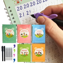 Magic Practice Copybook - Reusable Writing Practice Book - for Preschool Kids Age 3/8 - ​Calligraphy Book 9.44in X 6.29in - (5 Books with 2 Pens 10 Refills)