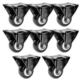 FactorDuty 8 Pack 2" Inch All Black Rigid Non Swivel Polyurethane Casters Wheels