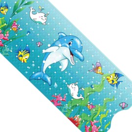 SM SunniMix Baby Bath Mat with Suction Cups Machine Washable 100x40cm Cute Pattern Long Anti Slip Kids Bathtub Mat for Floor Bathroom Tub, Dolphin