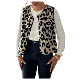GORGLITTER Sleeveless Vest Women's Lightweight Leo Vest Teddy Jacket Vest Fleece Vest Jacket with Buttons Leo Vest Autumn Winter, leo