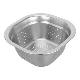 VOSAREA Stainless Steel Square Basin Metal Colander Strainer Basin Square Large Capacity Fruit Basin Kitchen Washing Vegetables Drainer for Drain Pasta Rice Serve (8.25X8.25X3.54 Inch)