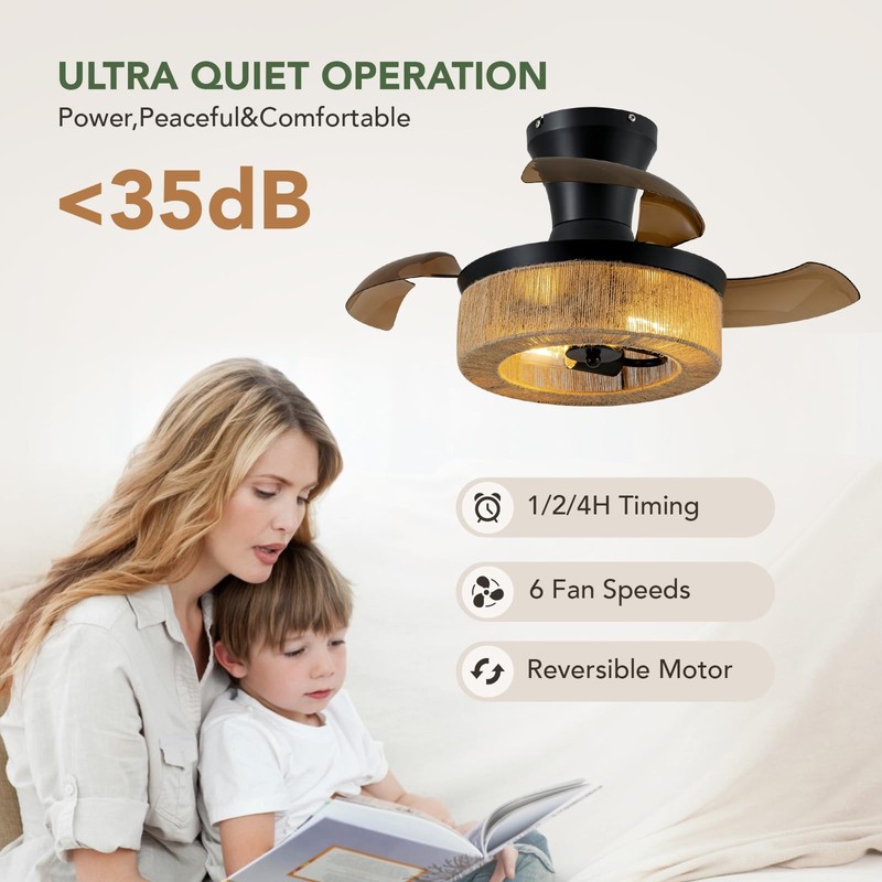 Spacora 28'' Retractable Ceiling Fan with Lights, Flush Mount Small