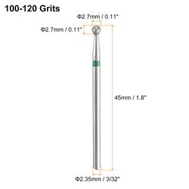 sourcing map 13pcs 100-120 Grits Diamond Grinding Bit 2.7mm Ball Head 2.35mm Shank 2.2.7mm Length Stone Sanding Drill Bits Rotary Tool for Ceramic Glass Nails Grinding Polishing