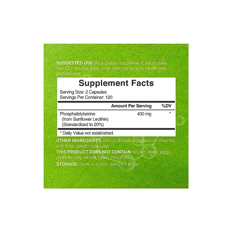 Phosphatidylserine Supplement, 400mg Serving, 240 Capsules – Soy Free Sunflower
