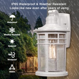 Darkaway Outdoor Porch Lights Wall Mount, Outdoor Light Fixtures Sconces Wall Lighting with Seeded Glass Waterproof Exterior Lights for Patio Yard House Hallway Doorway Garage(1 Pack, White)