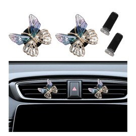 Augeny 2PCS Bling Butterfly Air Vent Clips, Cute Crystal Car Air Fresheners Vent Clips, Rhinestone Diamond Auto Diffuser Vent Clip for Women Girls, Car Interior Decor Accessories (Blue)