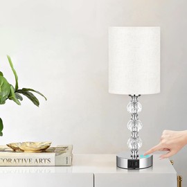 Clora Touch Bedside Crystal Lamps for Bedrooms Nightstand with USB C+A Charging Port 3 Way Dimmable Silver Table Lamp for Living/Guest/Dinning Room/Kitchen (Type A - Beige)