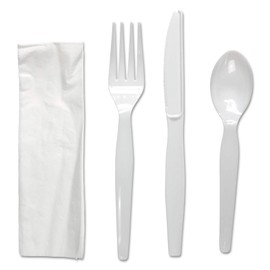 Boardwalk FKTNHWPSWH Four-Piece Cutlery Kit, Fork/Knife/Napkin/Teaspoon, Heavyweight, White, 250/CT