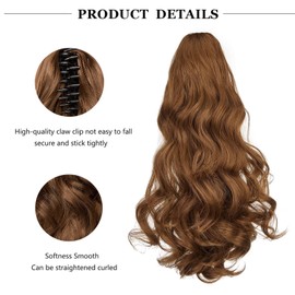 Cybelleza Ponytail Extension with Clip in Ponytail Hairpiece Braid Curly 45 cm Claw Ponytail Hair Extension Like Real Hair Wavy Long Synthetic Hair, Light Auburn