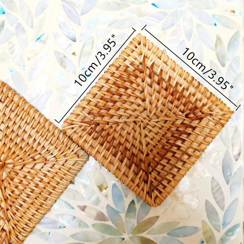 Handmade Square Rattan Drink Coaster-Rustic Style Decor Coaster for Dinning
