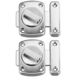 Litensh Bathroom Toilet Door Latch Rotate Bolt Gate Latch Stainless Steel Door Lock, Brushed Safety Cabinet Slide Lock Latch (Silver - 2PACK, 55MM)