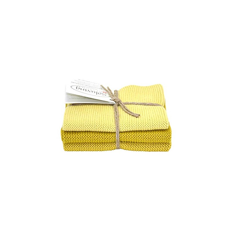 Solwang Cleaning Cloths, Set of 3, Knitted Cotton Wipes (Saffron