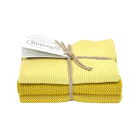 Solwang Cleaning Cloths, Set of 3, Knitted Cotton Wipes (Saffron Combi)