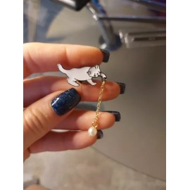Jextech 2 Pin Broche Metalico Gato Borla De Perla