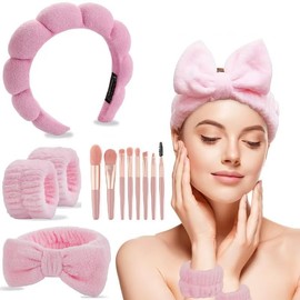 Sponge Spa Headbands for Women Wristband Set Puffy Makeup Brush Headband Set for Washing Face Soft Towel Skin Care Head Band Cute Hair Band Shower