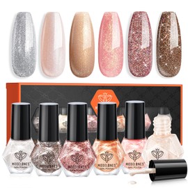 modelones Modelones Nail Polish Set 6 Colors Gold Glitter Mini Nail Polish Set Winter Shimmer Pearl Pink Nude Silver Quick Dry Nail Polish Kit Manicure DIY Nails Art Salon Home Gift For Women Girl