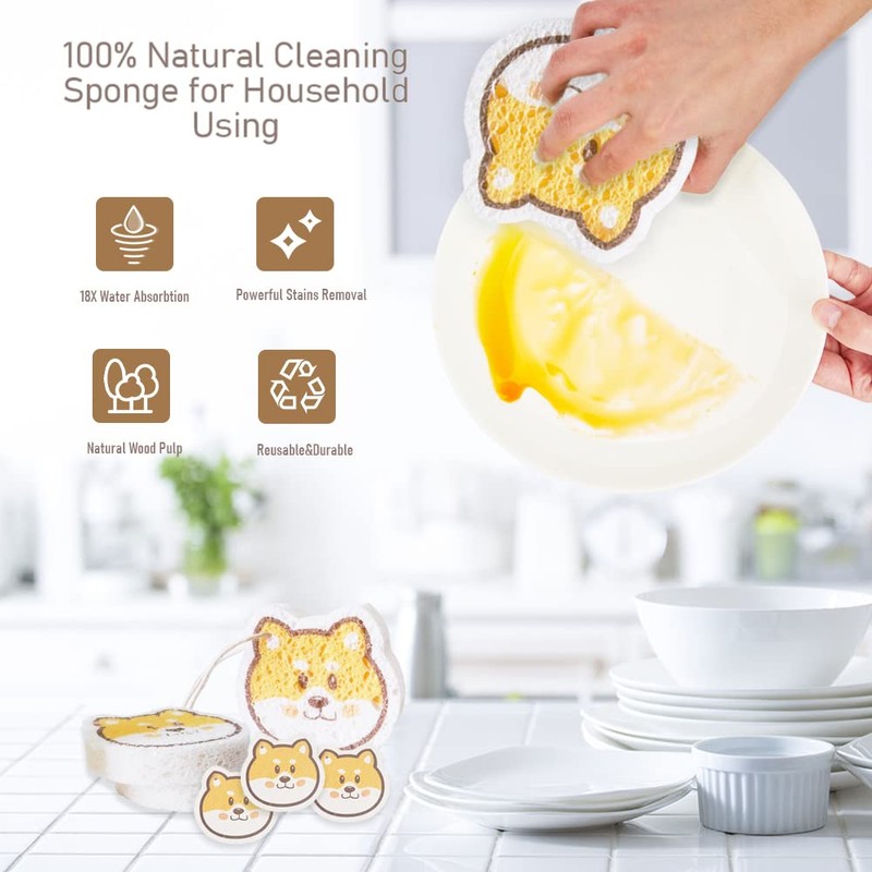 Vilphel Smile Dog Compressed Cellulose Kitchen Sponges 3 Counts Reusable