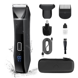 Beatslm Manscape Body Trimmer for Men, Groin & Body Hair Trimmer, Ball Foil Shaver, Nose Hair Clippers, 3 in 1 Men's Waterproof Wet/Dry Groomer with Travel Case &Travel Lock, LED Display, Black