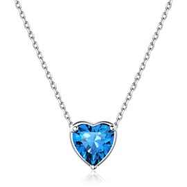 Women Pendant Necklace 925 Sterling Silver Blue Topaz Sapphire December Birthstone Cubiz Zirconia Tiny Heart Necklace Silver Choker Necklace