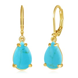 CiNily Leverback Dangle Drop Earrings for Women 14K Gold Plated Turquoise Teardrop Earrings Hanging Lever Earrings Summer Fashion Jewelry