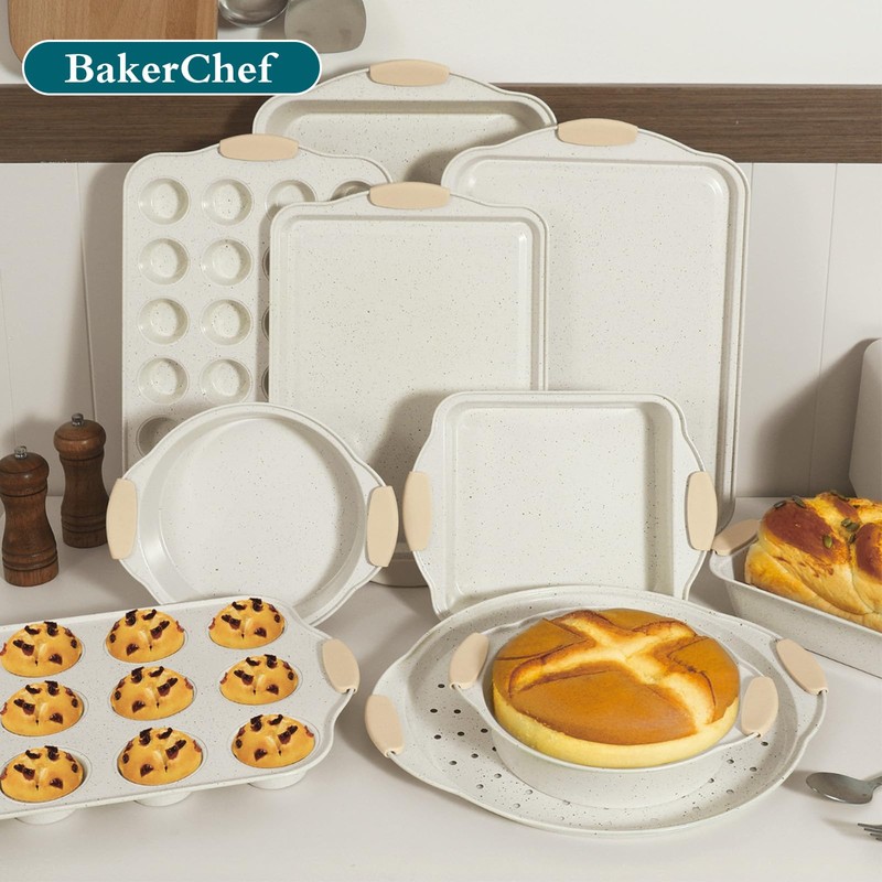 BakerChef 10-Piece Nonstick Baking Pans Set, Stackable Non-Toxic Bakeware Sets