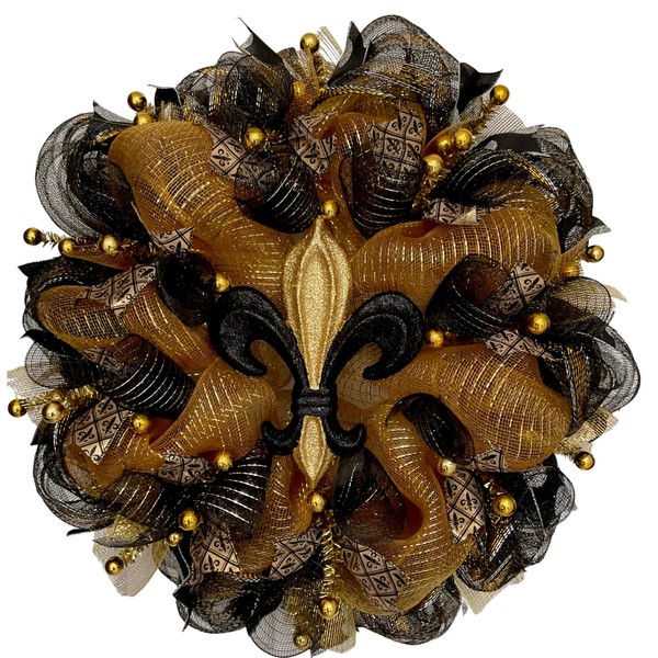 Mardi Gras Wreath Fleur De Lis Black and Gold Mardi
