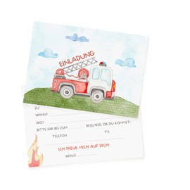 Essi's Stoff Boutique 10 Fire Brigade Invitation Cards – Fire Brigade Children's Birthday – Includes Envelopes (Fire Brigade)