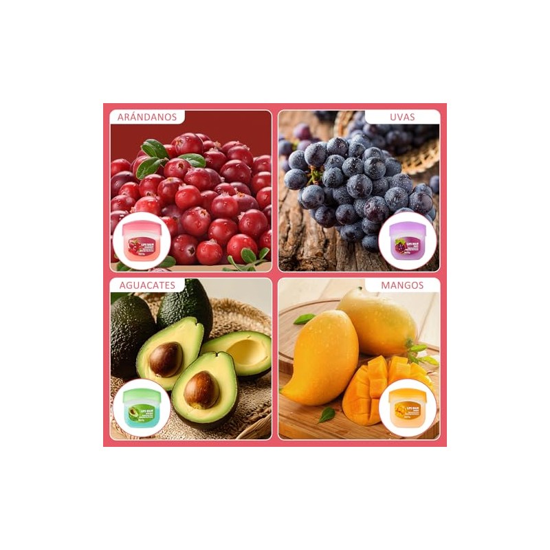 Set de 8 bálsamos labiales con sabor a frutas, Set