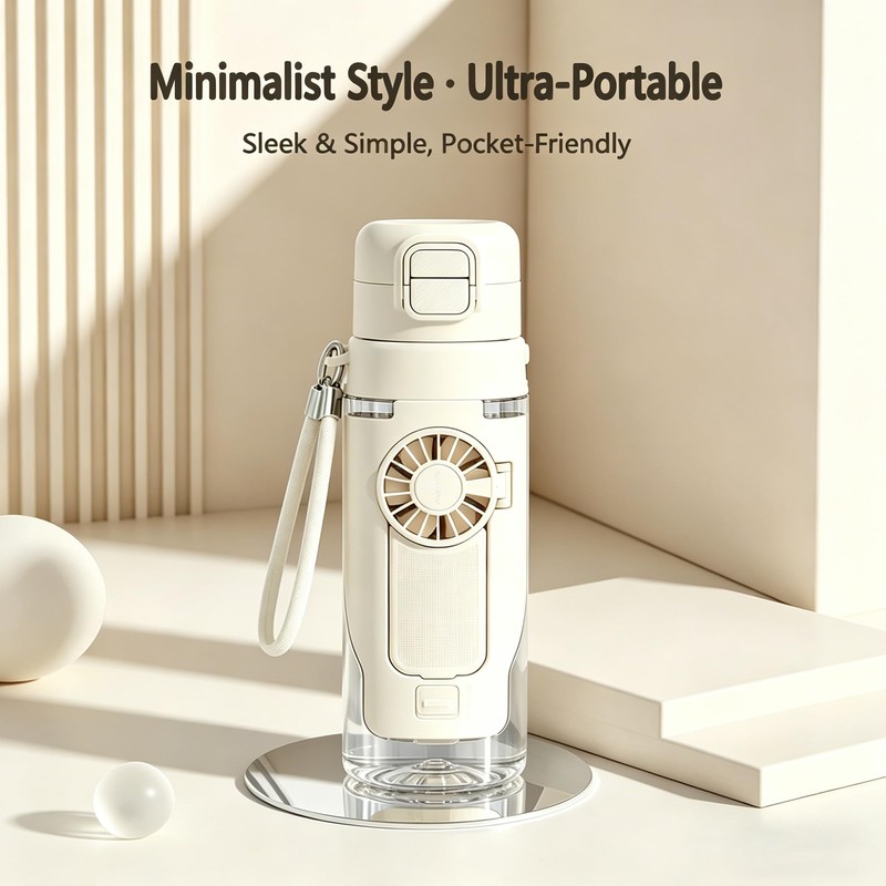 CRILEAL 2-in-1 Water Bottle with Foldable Fan, 690ml Portable Cooling
