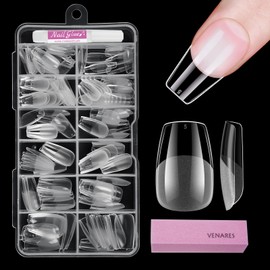 Venares Ballerina Nail Tips, Short, 120 Pieces False Nails Set, Short Coffin Nail Tips for Gel Nails, Nail Extension, 15 Sizes Artificial Gel Nail Tips