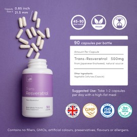 Trans Resveratrol 500mg x 90 Capsules - Third Party Tested Over 98% Purity - Natural Trans Resveratrol Supplement - Vitality Pro