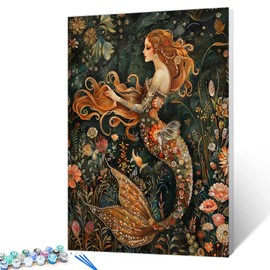 Tucocoo Lady Mermaid Paint by Numbers Kit for Adult Beginner,Princess of The Sea Paint by Number Easily Plants and Flowers Colorful Funny Home Decor Handicraft Lover Gifts 16x20 Inch (No Frame)