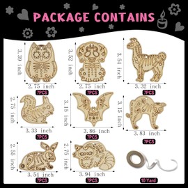 56 Sets Halloween Sugar Skull Crafts Day of Dead Animal Skeleton Unfinished Wooden Ornament DIY Painting Make Your Own Dia De Los Muertos Decorations Mexican Fiesta Blank Cutout Hanging Slices